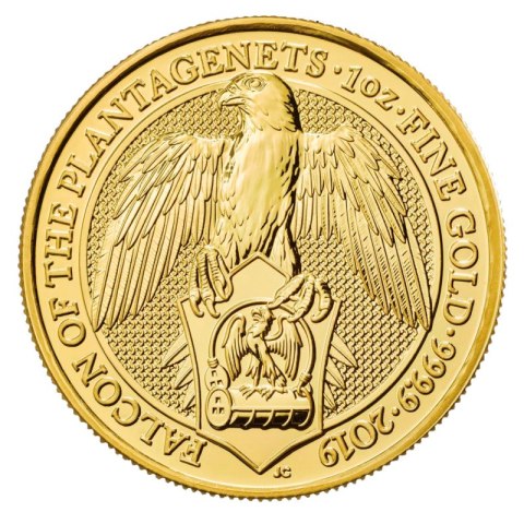 1 oz Sokół 2019 złota moneta Bestie Królowej rewers heraldyczny