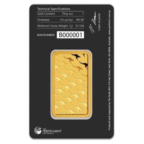 Złota sztabka 1 oz Perth Mint – blister CertiPack z łabędziem i kangurem