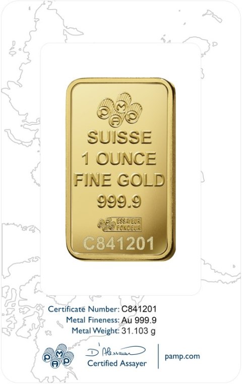 1 oz złota sztabka PAMP Rosa z motywem róży w oryginalnym opakowaniu CertiPAMP