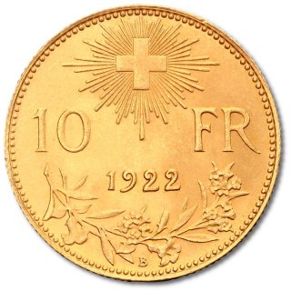 10 Franków Szwajcarskich Vreneli Złota Moneta | 1911 - 1922