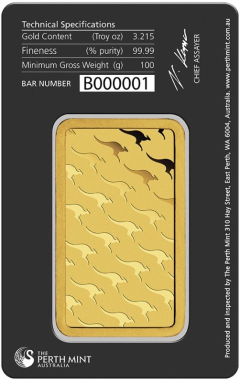 100g sztabka złota Perth Mint
