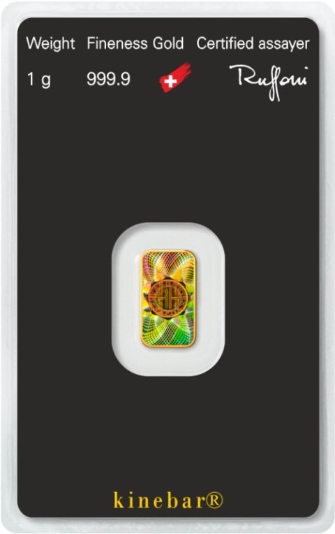 1 g złota sztabka Argor-Heraeus Kinebar z hologramem Kinegram i certyfikatem w blistrze