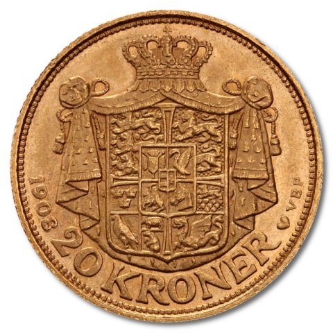 Złota moneta 20 Koron Fryderyk VIII Dania 1908–1912