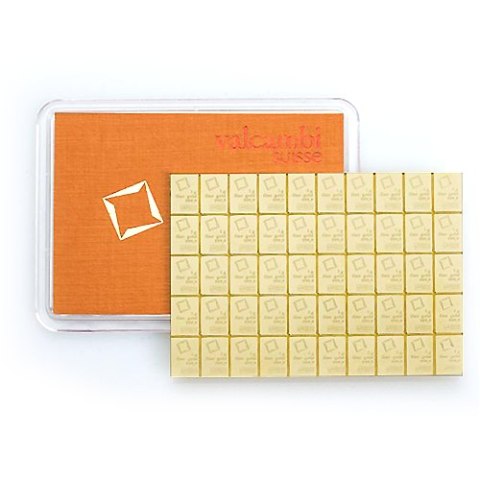 CombiBar® 50 g – złota sztabka 50 x 1 g Valcambi Suisse w formacie karty kredytowej, z certyfikatem