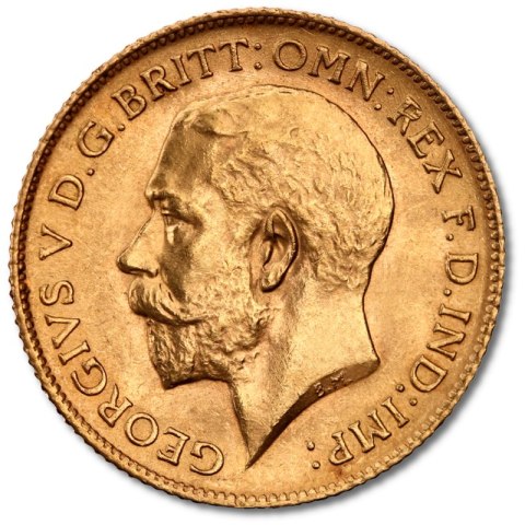 Pół Suwerena Jerzy V złota moneta – awers z portretem króla