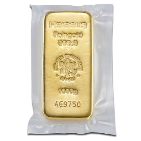 sztabka złota 1 kg Heraeus, złoto inwestycyjne 1000 g, Heraeus LBMA, sztaba złota 999.9, inwestycja w złoto Heraeus