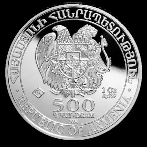 Armenia Arka Noego srebrna moneta 1 oz – awers z herbem Armenii