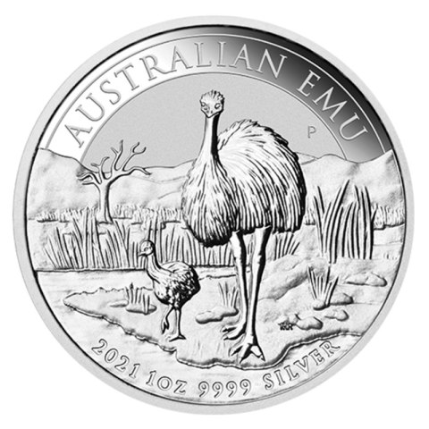 Emu 2021 srebrna moneta 1 oz – rewers z ptakami emu