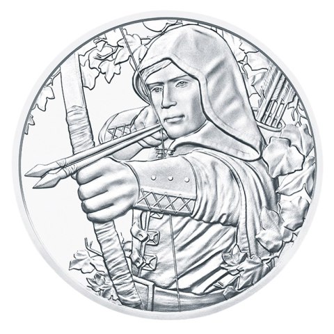 1 oz Robin Hood 825th Anniversary 2019 srebrna moneta – rewers z Robin Hoodem z łukiem