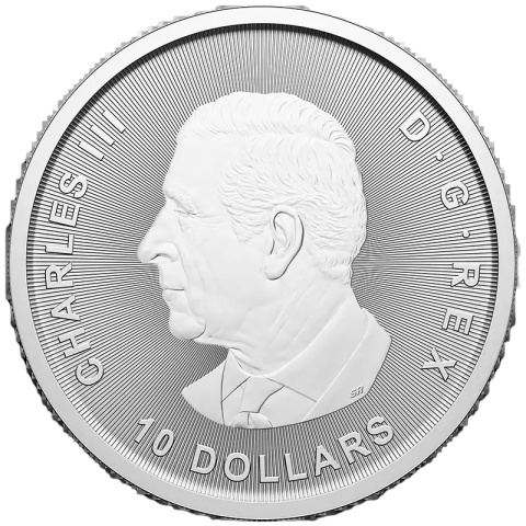 Srebrna moneta Byk i Niedźwiedź 2 uncje 2025 – awers z królem Karolem III