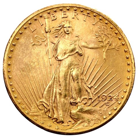 Złota moneta Podwójny Orzeł Saint-Gaudens 20$ – awers Lady Liberty z pochodnią i oliwką