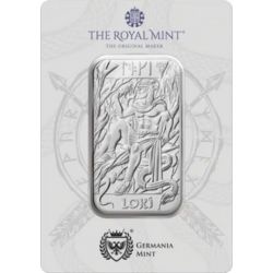 1 oz Loki srebrna sztabka The Royal Mint w oryginalnym blistrze ochronnym – awers ze znakami The Royal Mint