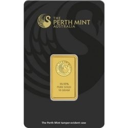 Złota sztabka 10g Perth Mint – awers z logo łabędzia