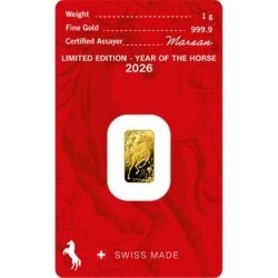 1 g Złota Sztabka Rok Konia 2026 Argor-Heraeus w oryginalnym blisterze – złoto inwestycyjne 999.9