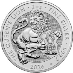 2 oz Queens Lion Tudor Beasts silver coin 2026 in protective packaging