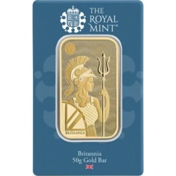 50g Britannia złota sztabka Royal Mint w blistrze – prestiżowa sztabka z czystego złota 999,9