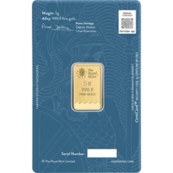 5g Britannia sztabka złota Royal Mint – czyste złoto 999,9 w blistrze z wizerunkiem Britanni