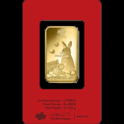1 oz PAMP Lunar Rabbit Gold Bar