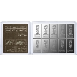 10×10 g Valcambi CombiCoin 100 g silver bar 999 in original blister – front