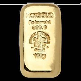 Heraeus 100g Cast Gold Bar