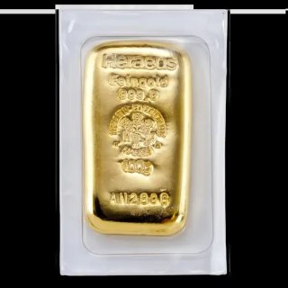 Heraeus 100g Cast Gold Bar