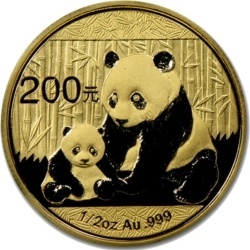 1/2 oz Chinese Panda gold coin, 999 fineness, in protective capsule