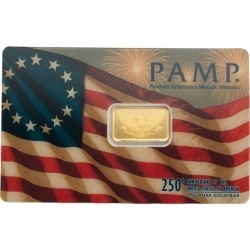 2.5 g Gold Bar | PAMP | 250th Anniversary of the United States Vintage | Heraldic Bald Eagle