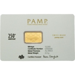 2.5 g Gold Bar | PAMP | 250th Anniversary of the United States Vintage | Heraldic Bald Eagle