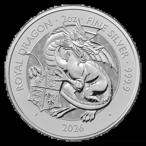 2 oz Bestie Tudorów Royal Dragon Srebrna Moneta | 2026