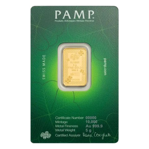5 g Gold Bar | PAMP | Portafortuna Four-Leaf Clover