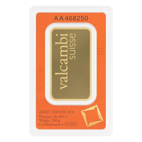 100 g Minted Gold Bar | Valcambi – reverse