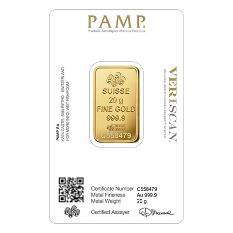 20 g Gold Bar | PAMP Fortuna – reverse