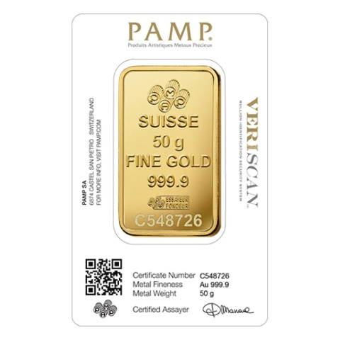 50 g Gold Bar PAMP Fortuna – reverse