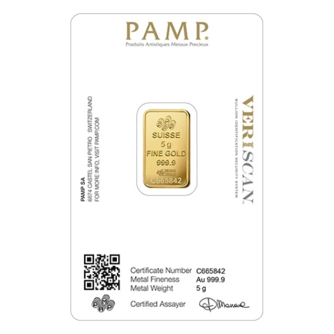 5 g Gold Bar | PAMP Fortuna – reverse