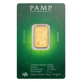 5 g Gold Bar | PAMP | Portafortuna Four-Leaf Clover